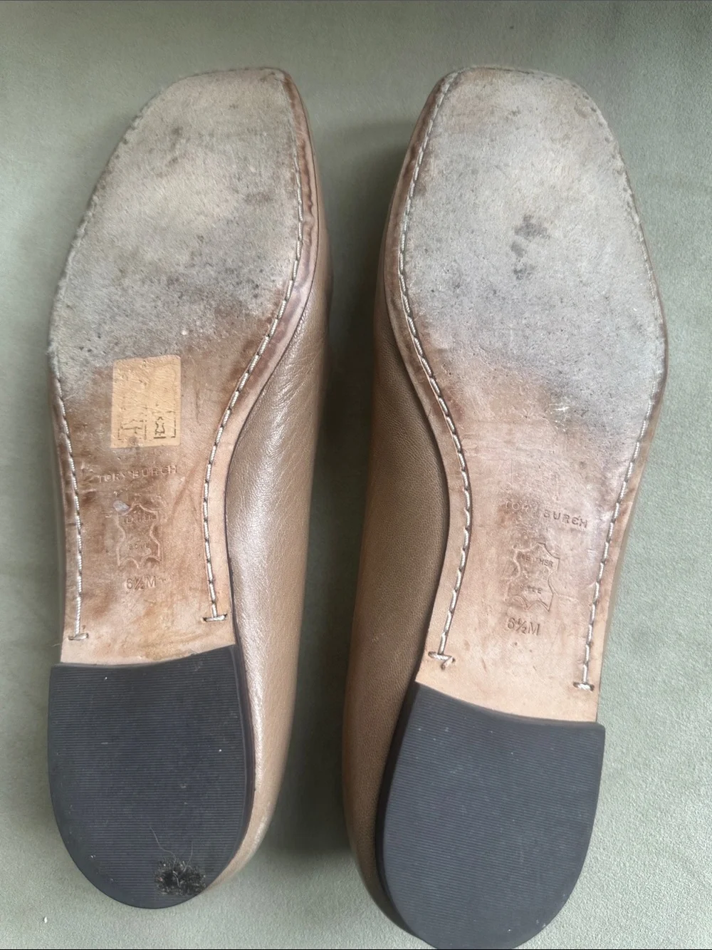 Tory Burch Blush Taupe Square-Toe Logo Ballet Flats